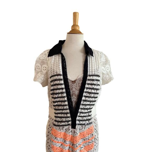 Elegant Lace Midi Dress - White, Black, and Orange - Picture 5 of 6